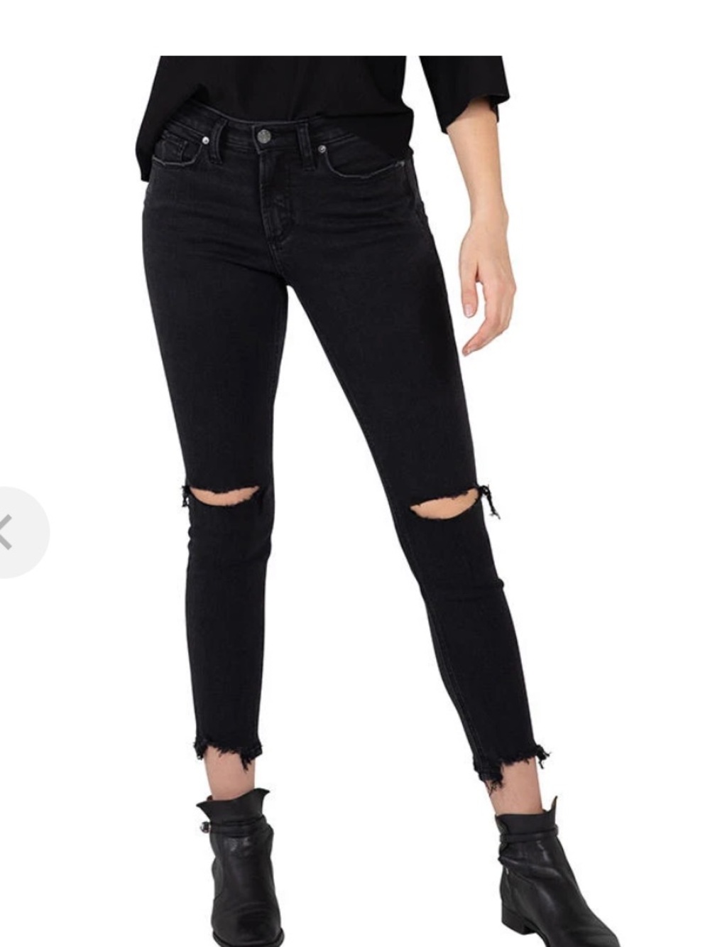 Silver Jeans Black Skinny Distressed Knee Crop